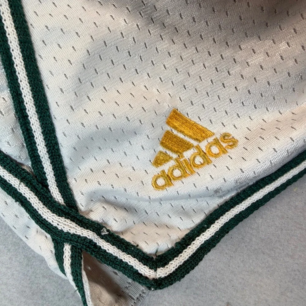Adidas Mens Mesh Basketball Shorts White Green Gold Logo Vintage Style Small